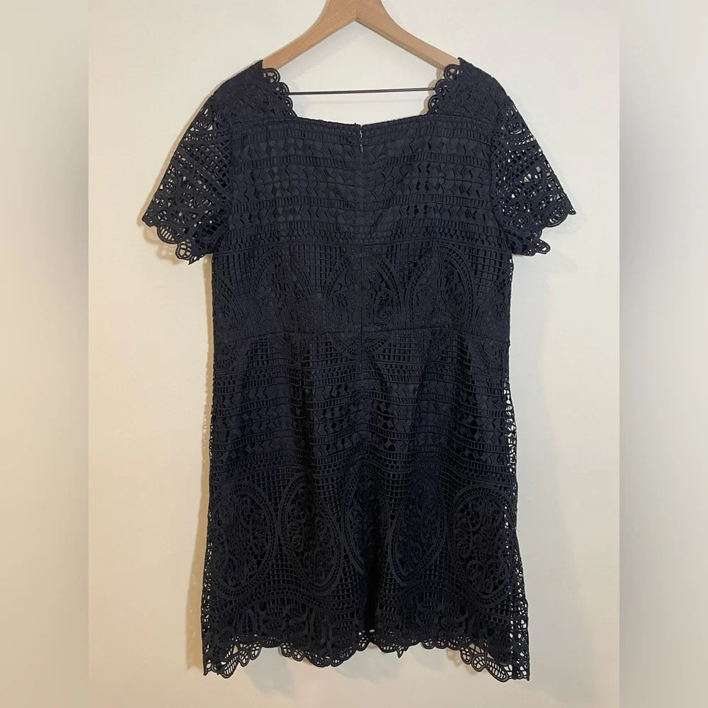 RSVP By Talbots Medallion Lace A-Line Navy Blue Dress Sz 16WP Wedding Formal EUC - Picture 6 of 10